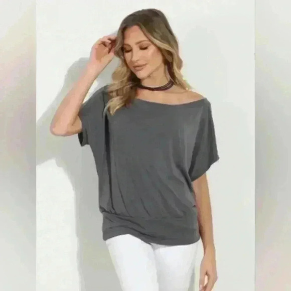 Veronica soft modal muted green boat neck ots blouse Size XS Minimalist - Picture 4 of 6